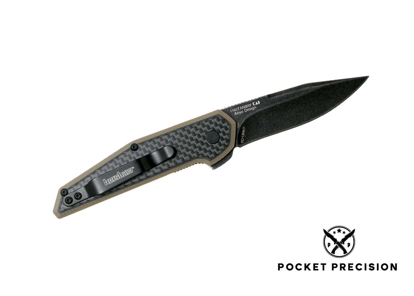 Kershaw Anso Fraxion Liner Lock Knife CF/Tan G-10 (2.75" Blackwash) 1160TANBW