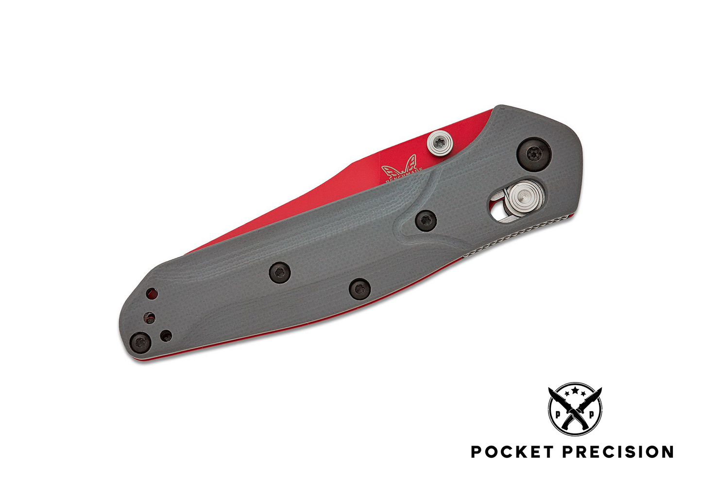 Benchmade SHOT Show 2024 Exclusive Mini Osborne Folding Knife 2.92" CPM-S90V Red Plain Blade, Gray G10 Handles, AXIS/Crossbar Lock - 945RD-2401