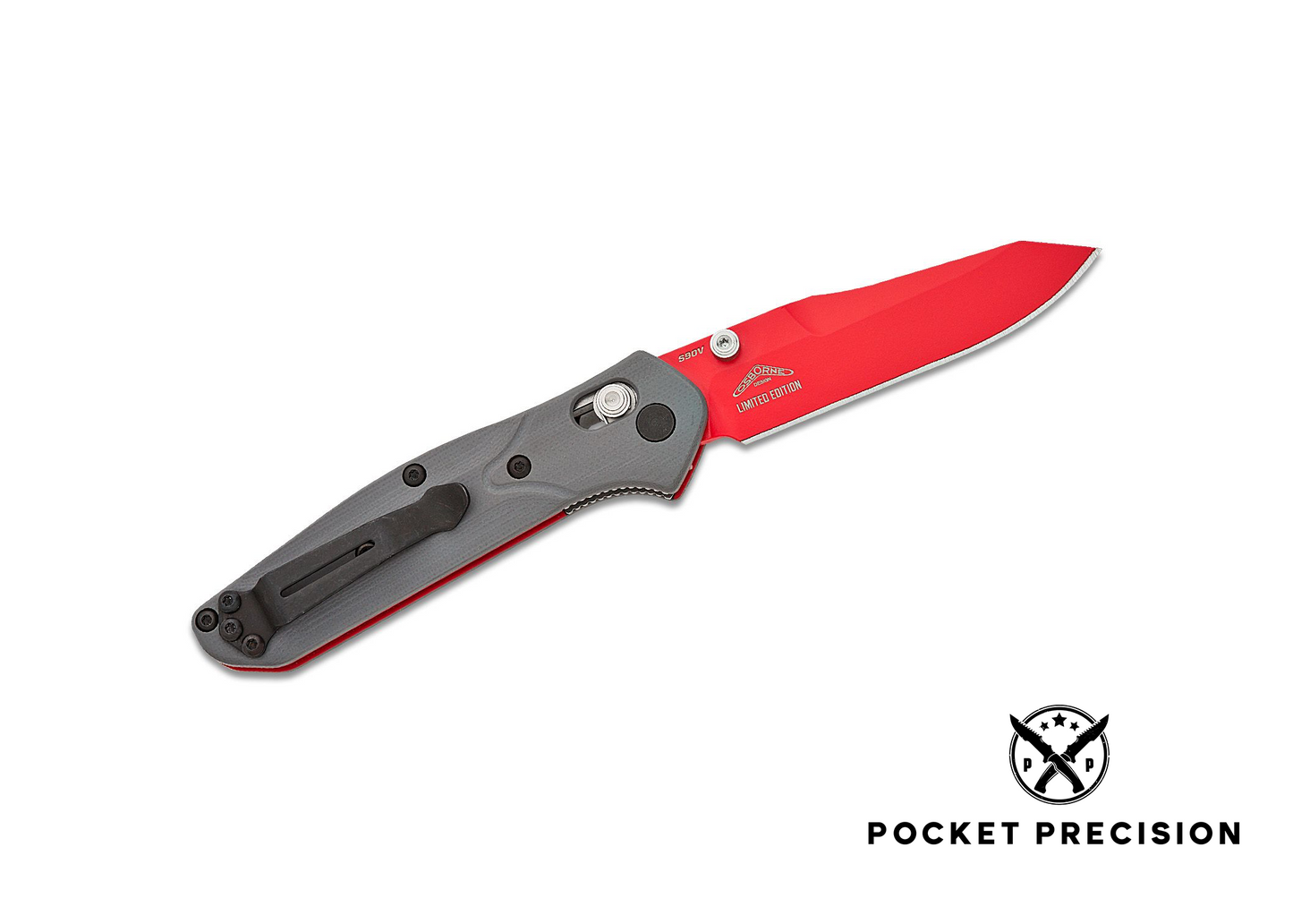 Benchmade SHOT Show 2024 Exclusive Mini Osborne Folding Knife 2.92" CPM-S90V Red Plain Blade, Gray G10 Handles, AXIS/Crossbar Lock - 945RD-2401